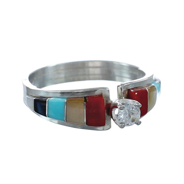 Authentic Sterling Silver Multicolor Inlay CZ Zuni Ring Size 9-3/4 AX126956
